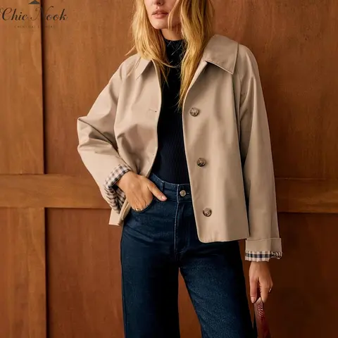 Women Casual Fall Jacket Lapel Neck Button-Down Long Sleeve Coat for Daily Outing Office Travel