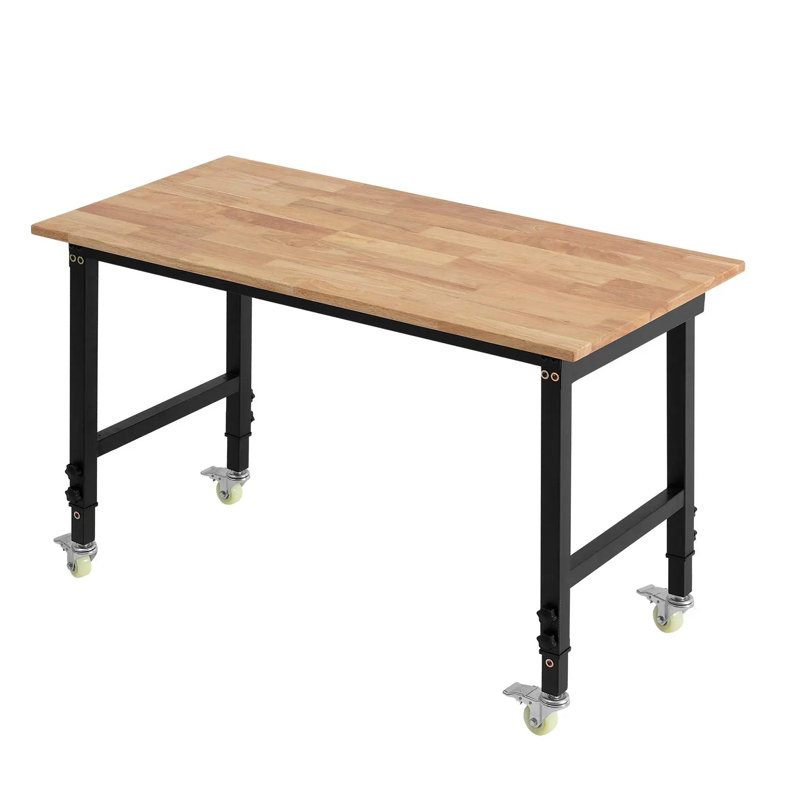 VEVOR Adjustable Height Workbench on Wheels, 1500 lbs Capacity, 48x24 Inch Oak Wood Top, 28.5-42.3 Inch Height Range, Heavy-Duty Hardwood Table for Garage, Workshop