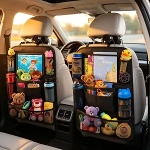 2 Pack Car Backseat Organizer with 10 Storage Pockets - Seat Back Protector Kick Mats for Kids Toddlers - Perfect Gift for Moms, No More Messy Car Travel Accessories for Family