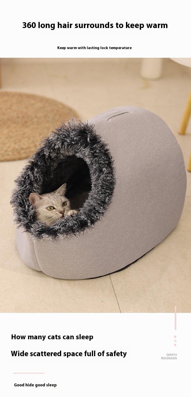 Cozy Enclosed Pet Bed Portable Cat and Dog House with Comfortable Long Fur Lining Ideal for Cats and Small Dogs Perfect for Warm Cozy Rest