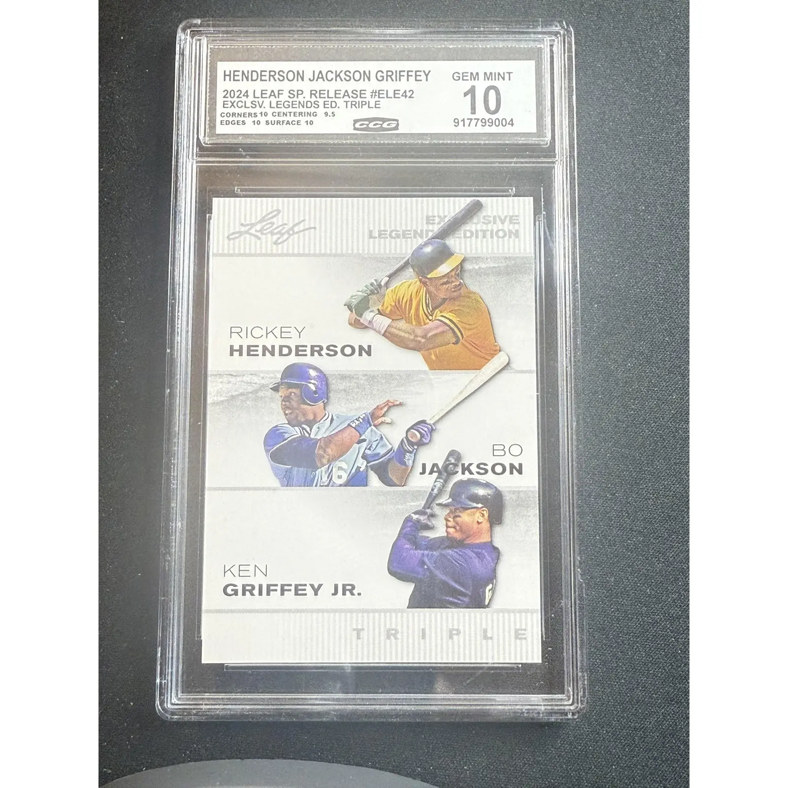 Rickey Henderson / Bo Jackson / Ken Griffey Jr. 2024 Leaf Legends Triple CCG 10