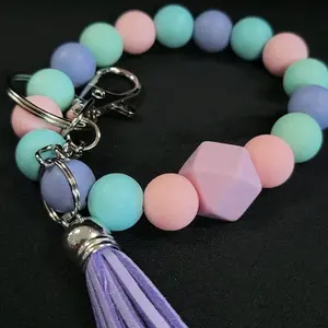 Silicone Beads Wristlet Keychain with Tassel - Multiple Colors Available