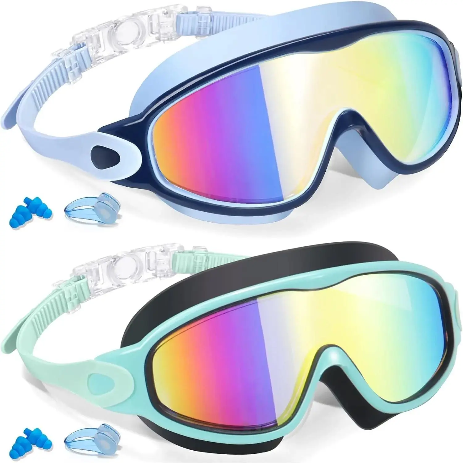 2-Pack Children's Aquatic Swimming Goggles for Youth (3-15) - Sealed Leakproof Silicone Swim Glasses, Wide View Panoramic Design, Anti-Fog & UV Protection, Swimming Accessories, Adjustable, Burst Proof