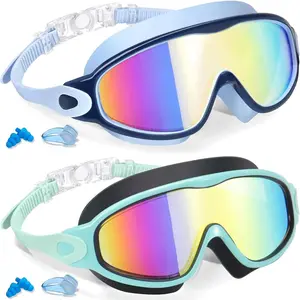 TRAIL RECKONING 2-Pack Anti-Fog Coating Swimming Goggles, Swimming Accessories with UV Protection, Adjustable Size, Leakproof Seal, Silicone Strap, Nose Clip for Youth (3-15 Years) Pool Use