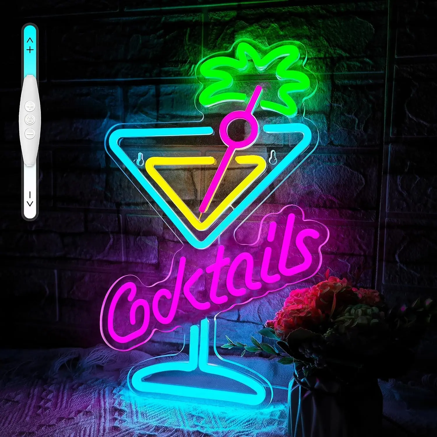 Cocktail Neon Light, Glass LED Neon Lamp, Adjustable Dimmable USB Powered, Party Decor, Disco Party Light, Bar, Nightclub, Man Cave Decoration