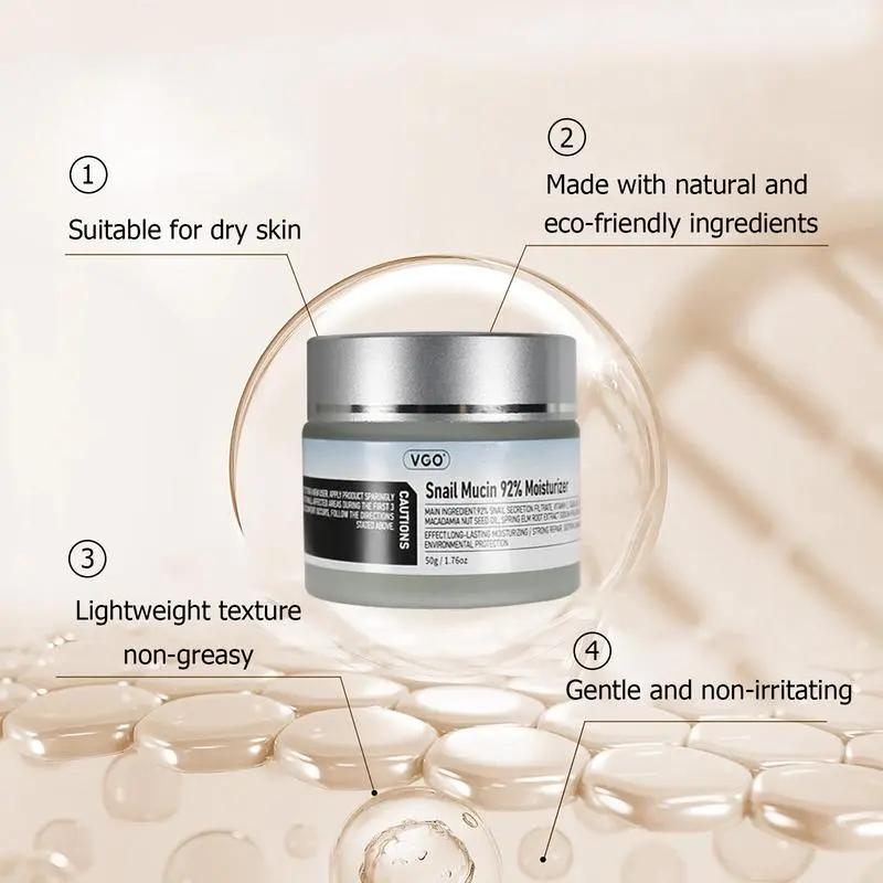 VGO Snail Mucin Moisturizer 50g Daily Face Gel Cream and 30ml/60ml Vitamin C Facial Serum Essence moisturizer Skincare Hyaluronic Skin Repair Comfort  Anti-Wrinkle Oil Hydrating Lightweight Moisture Hydrate Sensitive Daily Moisturizer Instant Hydration
