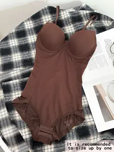 Women's Deep V Backless Body Shaping Shapewear Bodysuit Underwear, XS-Xxl Sizes, Plain Design, Adjustable Straps, Casual Style, Everyday, All Seasons Wear