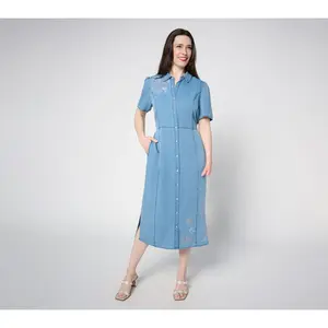 Studio Park x Terri Conn Petite Lyocell Embroidered Shirt Dress