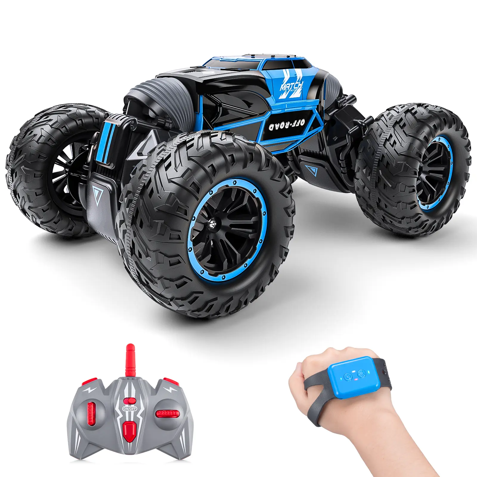 4WD RC Controlled Stunt Car - Gesture Control, 4WD + 360° Double-Sided Rotating, Lights & Music, 2x500mAh Rechargeable Batteries, 40-60 Mins Runtime, Indoor Use - Ideal for RC Hobbyists, 40–60 Minutes
