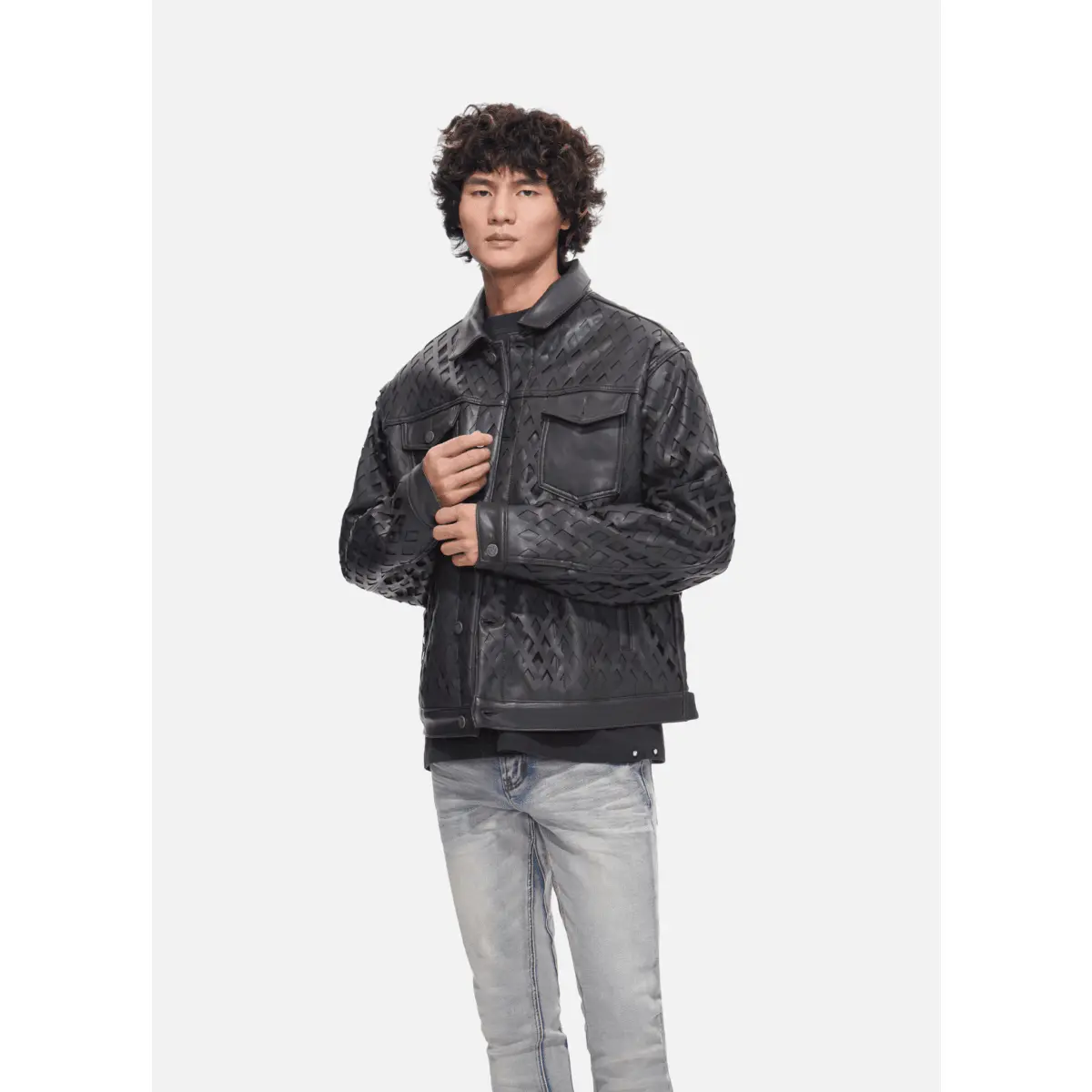 Aggar Unisex Streetwear Striped Woven Jacket with Pearl and Studded Embellishments, Boxy Fit Full Zip Layering Coat, Sleeves, Menswear