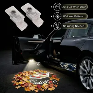 2Pcs Wireless HD Courtesy Step Lights, Plug and Play Door LED Logo Projector Fit for Cadillac Accessories