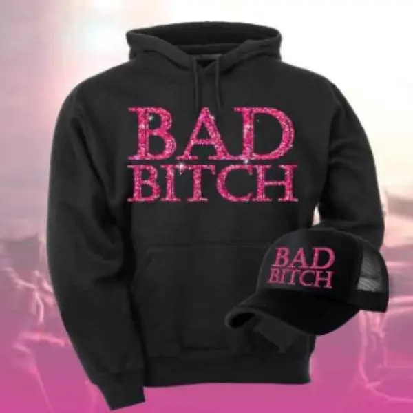 BAD BITCH - BLACK HOODIE WITH HOT PINK GLITTER
