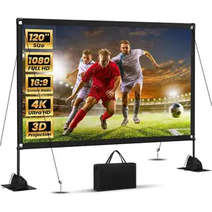 120inch Projector Screen with Stand: Portable Projector Screen Outdoor Indoor Front/Rear16:9 4K  with Carry Bag, Sandbag - Lightweight Movie Screen for Backyard, Camping, Theater