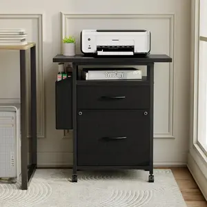 2 Drawer Mobile File Cabinet, 24" Extended Wide Desktop Rolling Printer Stand, Fabric Drawer Cabinet with Side Storage Bag, Under Desk Organizer Fits A4/Letter Size, Home Office Furniture