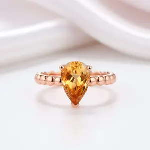 14k Rose Gold 1.6ct Pear Cut Citrine Solitaire Ring