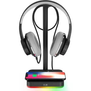 Headphone Stand with Wireless Charger Desk - Gaming Headset Holder Hanger Rack with Fast Charge QI Wireless Charging Pad - Suitable for Gamer Desktop Table Game Earphone Accessories