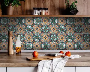 360 Stand Terra Orange Agra Peel-and-Stick Decorative Removable Tiles Stickers, 6x6 in, 24 Pieces, Colorful Wall Decor for Kitchen Home Supplies