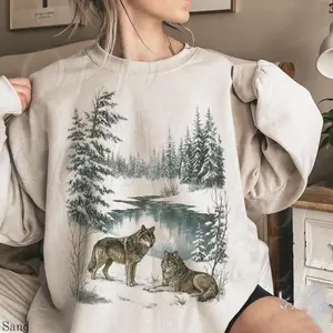 Retro Wolf 90s Sweatshirt, Nature Vintage Wildlife Forest Crewneck Shirt
