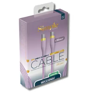 Made Simple Electronics 6ft USB-C to USB-C Glitter Cable – Fast Charging, Tough-Knit Braided, Lifetime Warranty, Purple Glitter Fashion Charger Cord