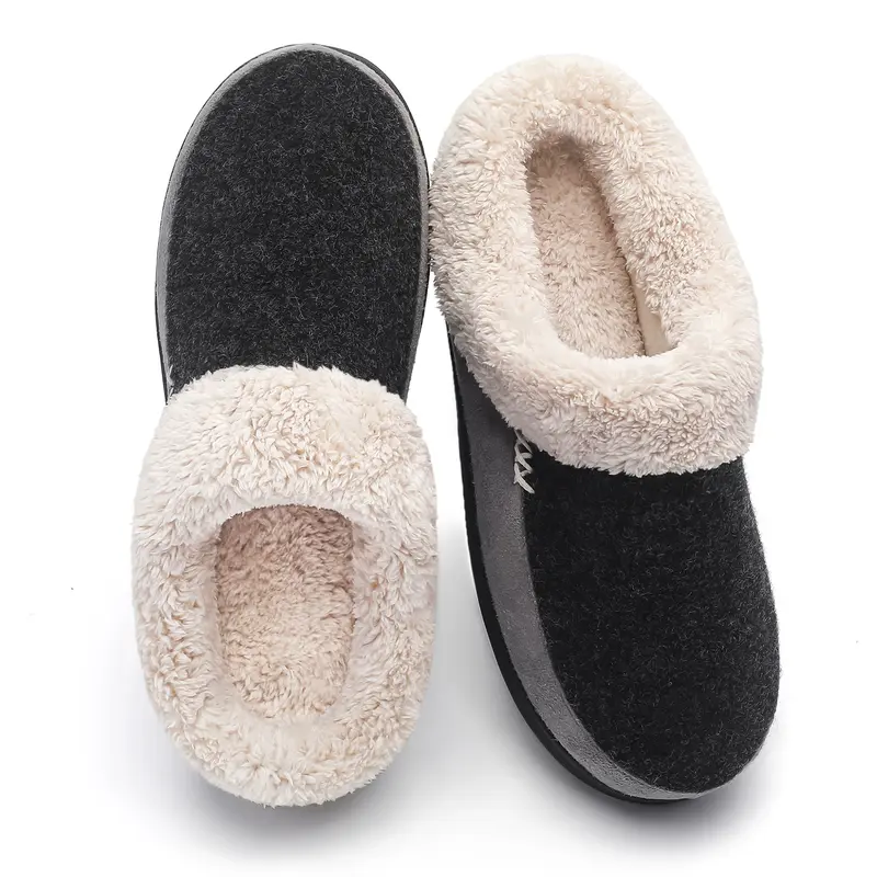 VONMAY Men's Slip-On Slippers – Fuzzy Warm Memory Foam Slide, Plush Wool Fleece Indoor/Outdoor Walking Shoes, Comfort Flipflop Footwear for Men clogs men
