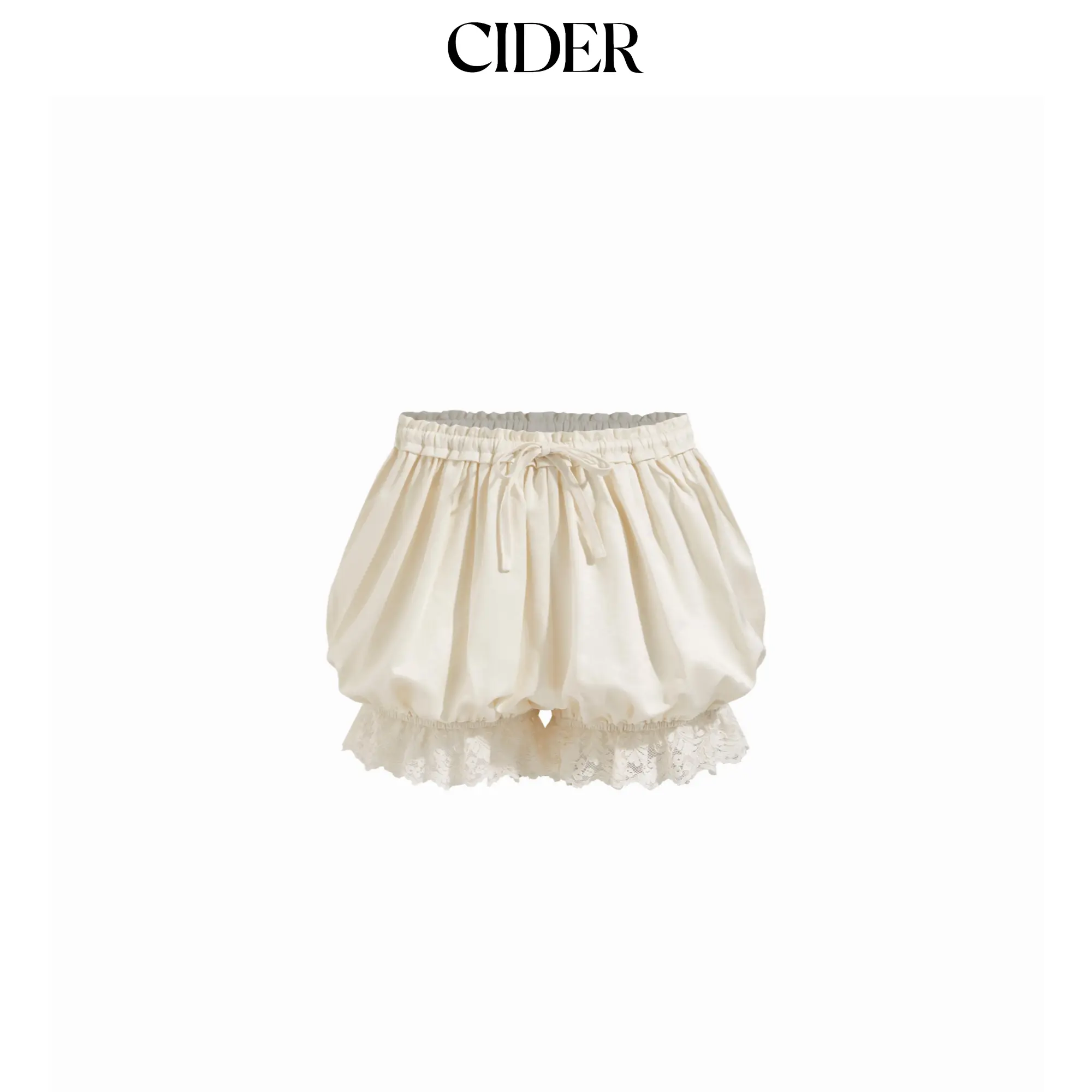 Cider Women's Solid Polyamide Bloomer Shorts with Lace Trim, Mid Rise Bubble Hem and Button Front, Woven, Casual Wear, Ripped, Bottoms, Basic, Ripped Detail