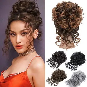 Synthetic Messy Bun Hair Piece Ombre Elastic Drawstring Loose Wave Curly Hair Buns Hair Piece Extensions For Women Wavy