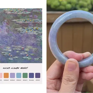 24148-L Certified Untreated Grade A Jade Bracelet - Round 56mm(Lavender/Green)