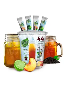 Klass Iced Tea Powdered Drink Mix Variety Pack, 44 Single Serve Packets, Peach & Lime Black Tea Flavors, Zero Sugar, Caffeine Free, Low Calorie Water Drink Mix
