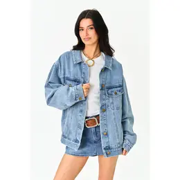 Women's Basic Midtown Casual Denim Jacket-Coats, 100% Cotton Loose Cut Button-Up Outerwear, Cold Wash Friendly Layering Top Outerwear