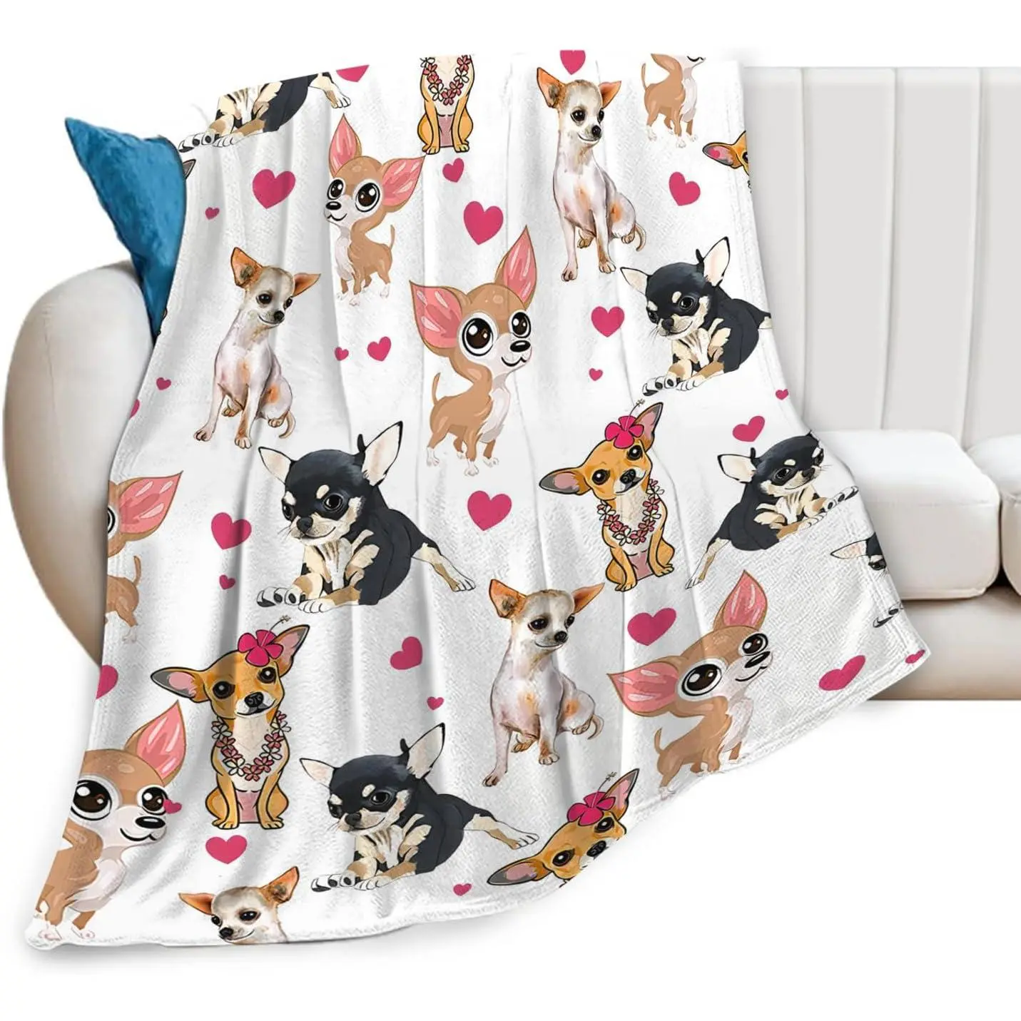 Chihuahua Throw Blanket Dog Gifts for Girls Boys Women Men Kids Adults Soft Flannel Fleece Blanket for Couch Sofa ​Bed Home Decor 50"x60"