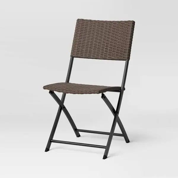 Wicker Outdoor Portable Folding Chair Light Brown, Garden Chairs & Sun Loungers