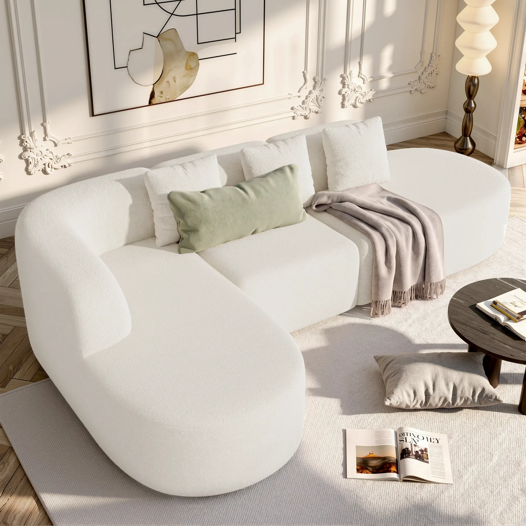 114 Inch Boneless Couches for Living Room,Modern Modular Sectional Sofa with Chaise,L-Shape Cloud Sectional Couch,No Assembly Required,Beige