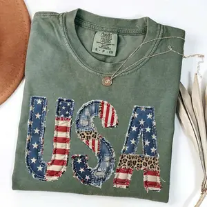 Comfort Colors Printed USA American Flag Shirt, FAUX Patchwork 4th Of July Shirt, Independence Day Shirt, 250 Years Shirt, Print Only-Not a Patch