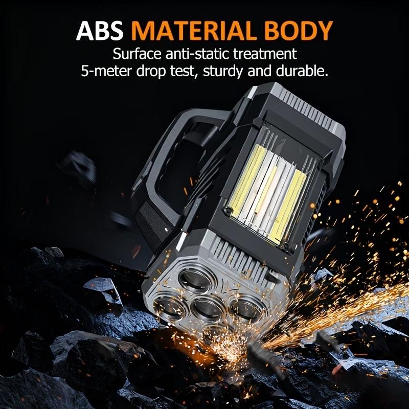 Outdoor COB flashlight, high-brightness and high-lumen rechargeable outdoor spotlight with dual front and rear lights, long-range solar flashlight, suitable for camping, emergencies, hunting and work lighting: protective function Type-C charging