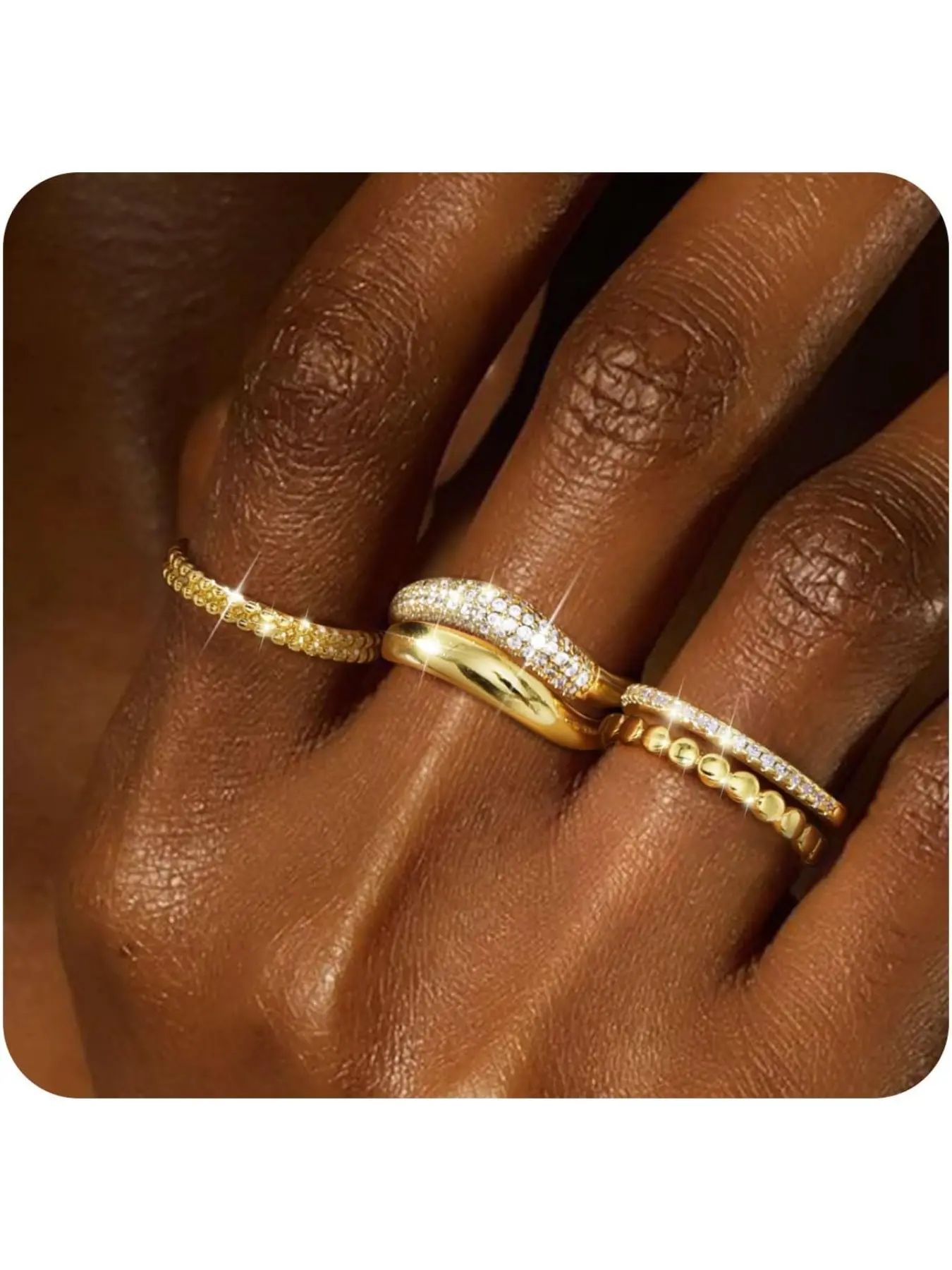 Stackable Gold Rings for Women Non Tarnish Dainty Gold Plated Stacking Cubic Zirconia Thumb Ring Set Trendy Statement Chunky Band Rings Promise Engagement Rings Trendy Jewellery Accessories Interlocked Stackable Rings Stackable Finger Rings