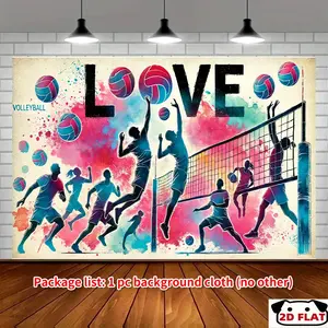 2D Flat Banner 1pc, Vibrant Volleyball Love   Banner - Dynamic Sports Theme Parties, Home & Garden Celebrations, Garage Flags, Photo Studio Backdrops | Colorful, Action - Packed Design No Power Needed, Party