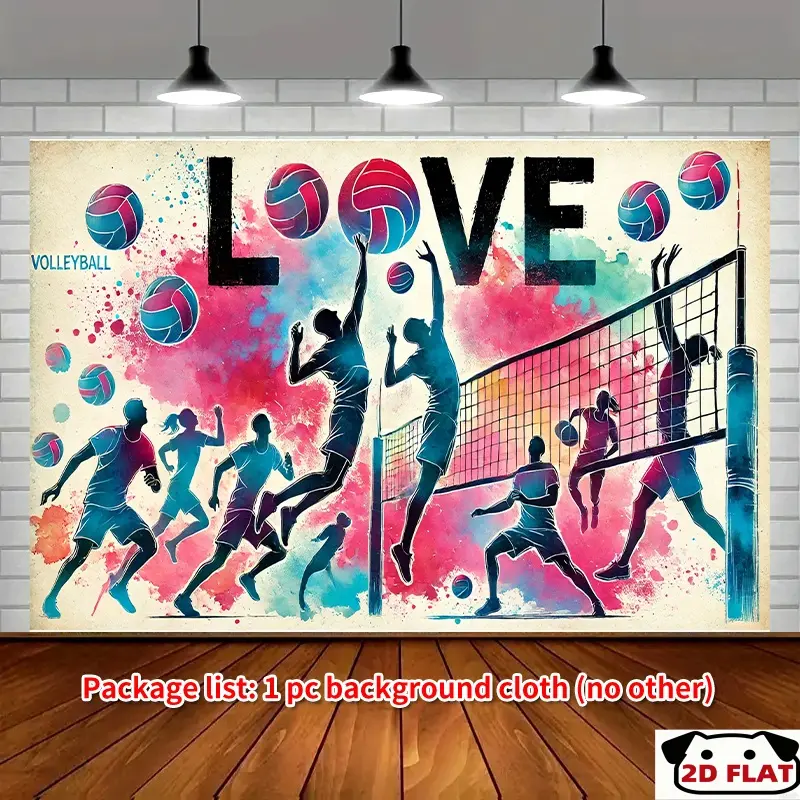 2D Flat Banner 1pc, Vibrant Volleyball Love   Banner - Dynamic Sports Theme Parties, Home & Garden Celebrations, Garage Flags, Photo Studio Backdrops | Colorful, Action - Packed Design No Power Needed, Party