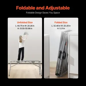 VEVOR Work Platform, 4 Gear Adjustable Height, Folding Alloy Steel Step Ladder, Portable Scaffolding Platform, 800 lb Load Capacity, Non-Slip Rubber Feet, Drywall Painting Stool, Cleaning Washing