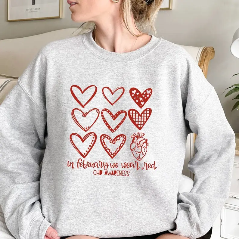 CHD Awareness Shirt, In February We Wear Red T-Shirts, Congenital Heart Defect Awareness Tee, Heart Warrior Support T-Shirt, Heart Disease Month T-Shirt