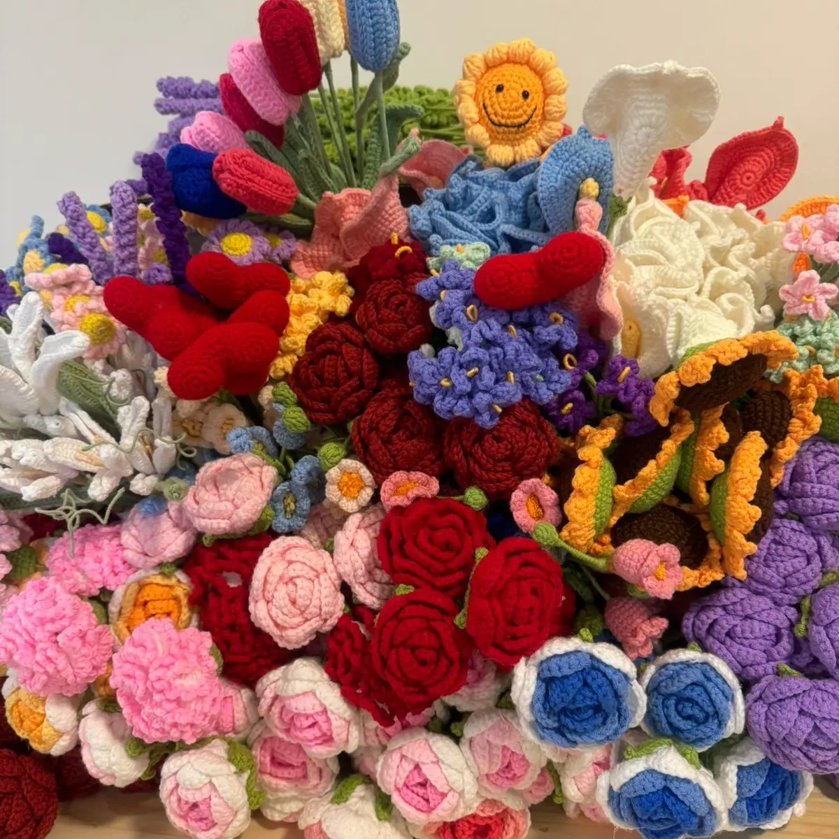 Handmade Crocheted Flowers for Home Decoration and Gifts - Available in Various Colors decoration bouquet red rose bouquet