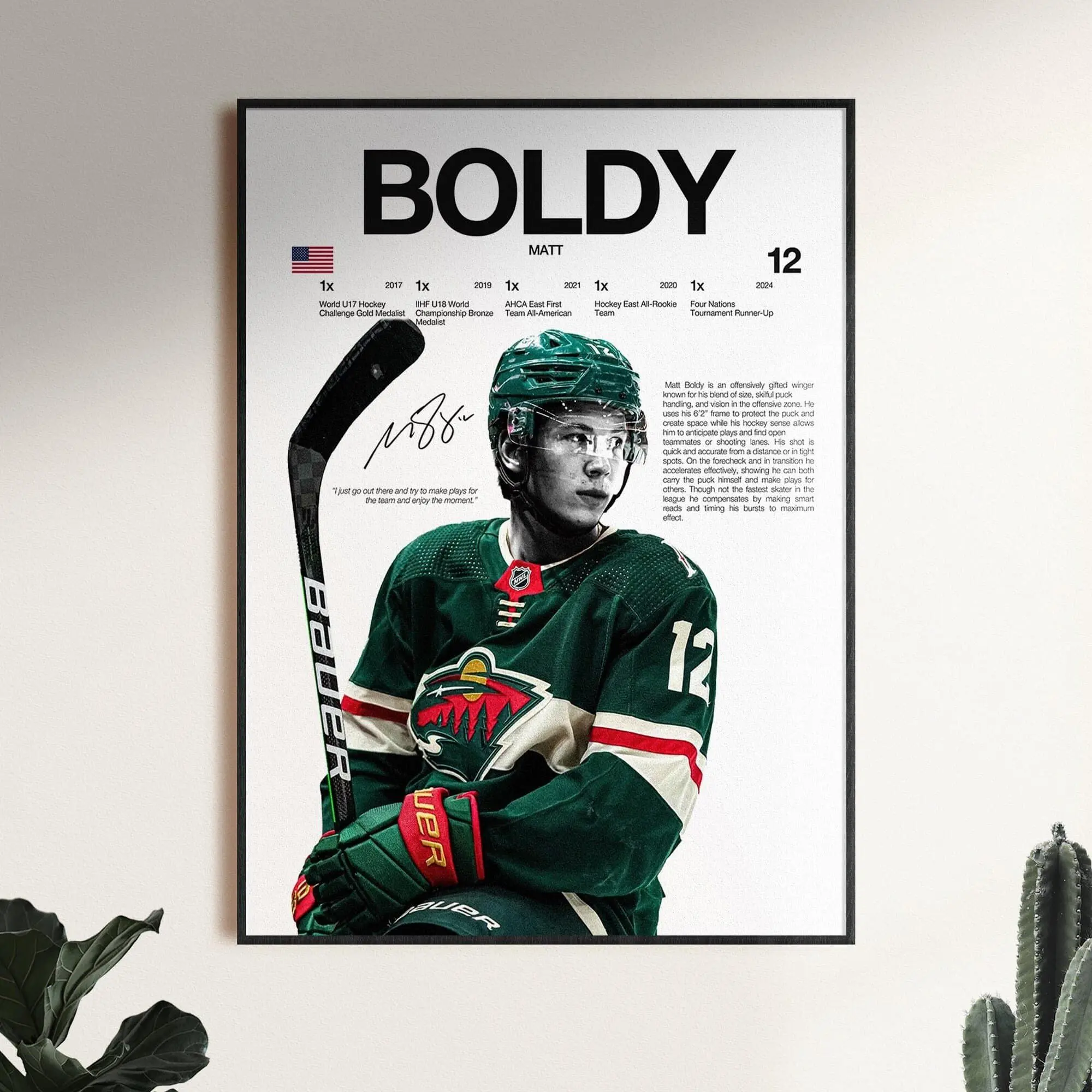 Matt Boldy Poster, Minnesota Wall Print, NHL Hockey Print, Digital Download, Hockey Fan Gift, Sports Decor, Hockey Room Print