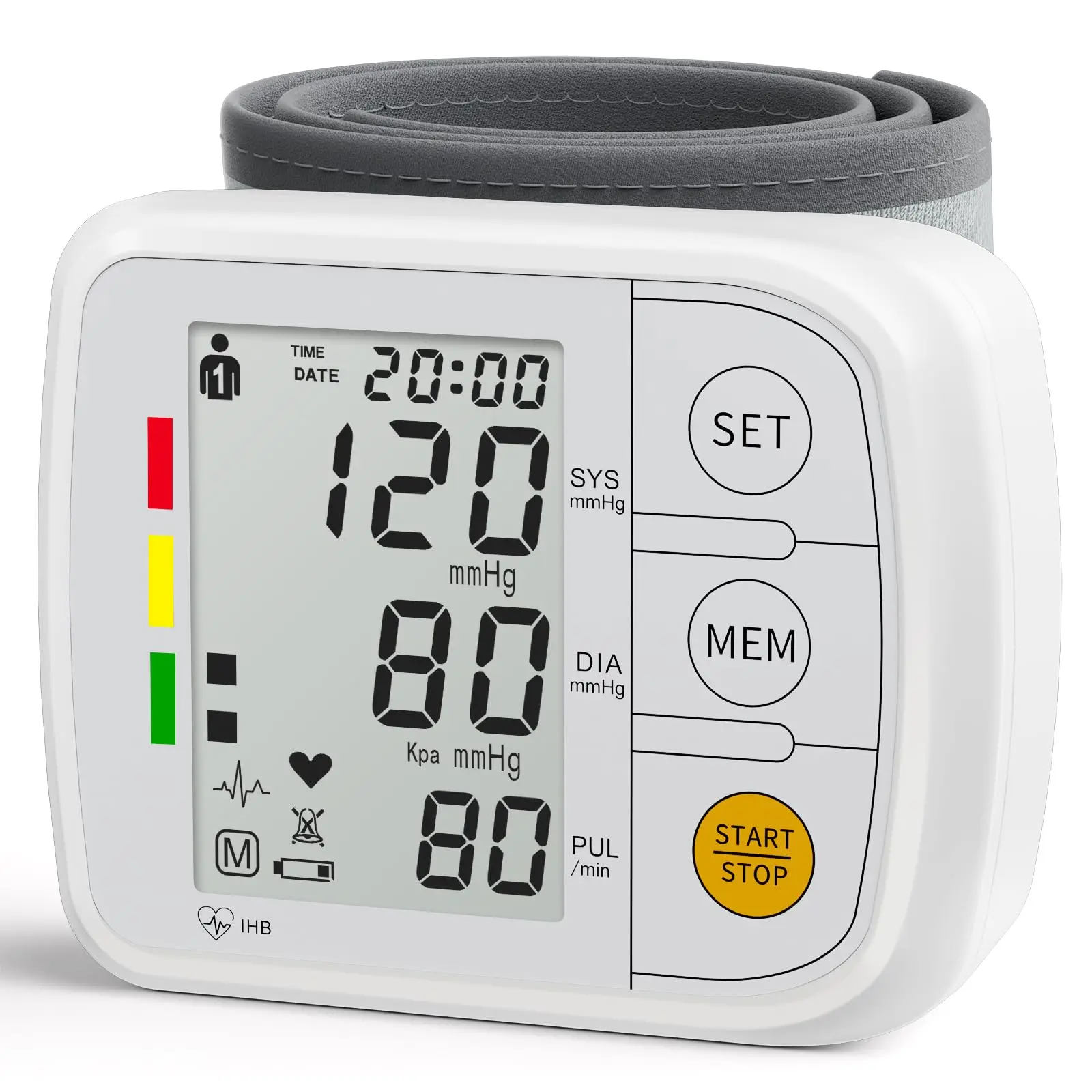 Automatic Wrist Blood Pressure Monitor for Home Use & Elderly, Adjustable Wristband (5.47-7.68in), Voice Broadcast, Dual-Person Data Management (2x120 Memory), Portable Board Case, AAA Batteries Included (White), Health Monitor, Large Screen Display