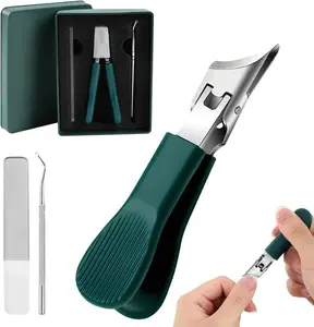 Essential for thick nail users! 3-Piece Green Eagle Beak Nail Clipper Set: cuts thick nails, lifts ingrown nails, files nails. Stainless steel, durable, fit for home/travel!