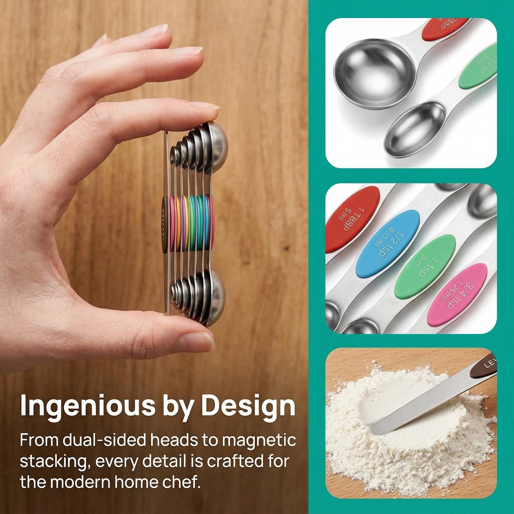 Modern Stainless Steel Magnetic Measuring Spoon Set, Household Food Grade Kitchenware Measuring Spoon, Home Essentials Kitchen Gadgets Double-ended Coffee & Baking Tool, Accurate Scale Measuring Utensils, Home Kitchen Cooking Gadgets