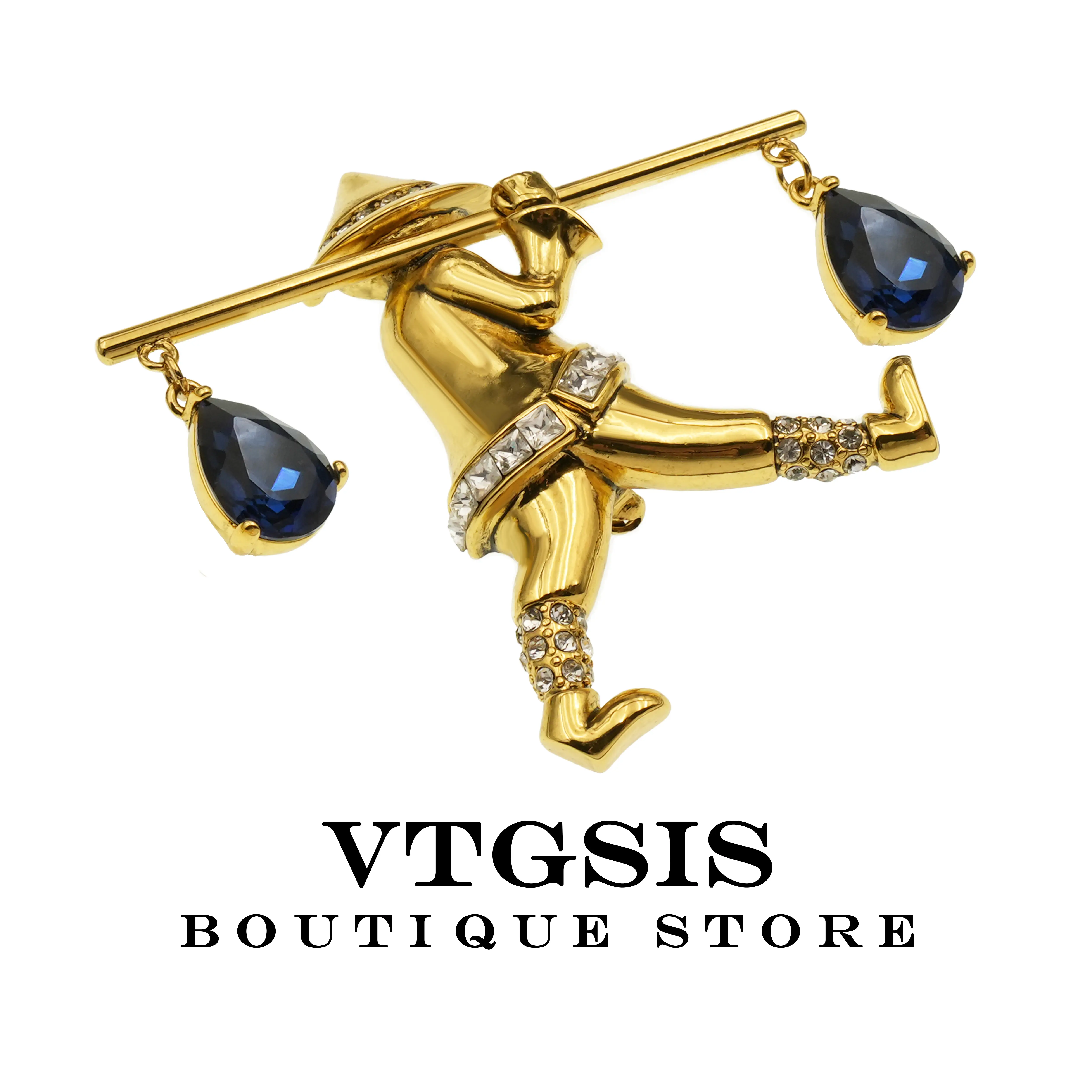VTGSIS Alloy Synthetic Cubic Zirconia Brooch, Retro Coolie Man Handmade Brooch, Stylish Flower Brooch Jewelry 5871