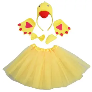 Adult Women Kids Animal Yellow Duck Chick Cock Rooster Tutu Skirts Ear Headband Bow Tie Tail Paws Sets Cosplay Costumes