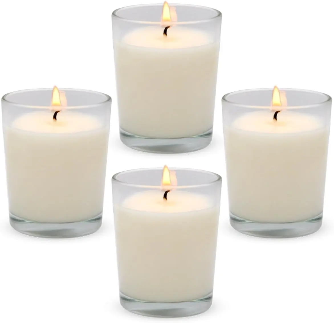 4-Pack Unscented White Soy Wax Votive Candles in Glass, 2in Synthetic Blend Wax Scentless Candles for Home Decor, Restaurant Dinners, Hotels, Festive Party Use, 12-15 Hour Burn Time