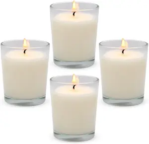 4 Packs Unscented White Votive Candles in Glass, 2 Inch  Soy Wax Scentless Candles for Christmas Wedding Party Home Decor Holidays Relaxation , 12-15 Hour  Time