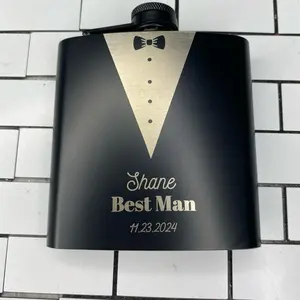 Custom Engraved "Best Man" Groomsman Hip Flask - Black , Ideal for Special Occasions, Drinkware