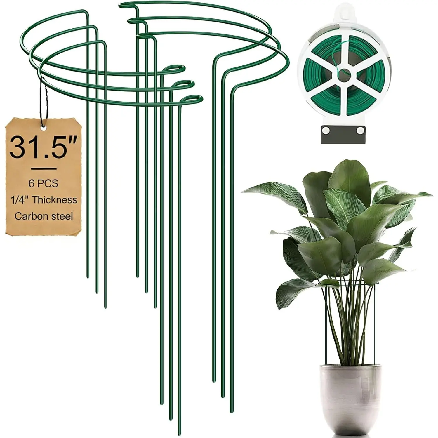 6-Pack 31.5"  Support Stakes, Steel  Cage & Peony Tomato Hydrangea Cage, Garden Stakes for Outdoor , Heavy-Duty  Stakes, 16.7" Support + 14.8" Extension Tubes